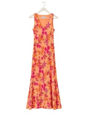 Vintage‎ Silk Floral Feminine Maxi Dress Pink Peach Sleeveless Size 6 Ethereal